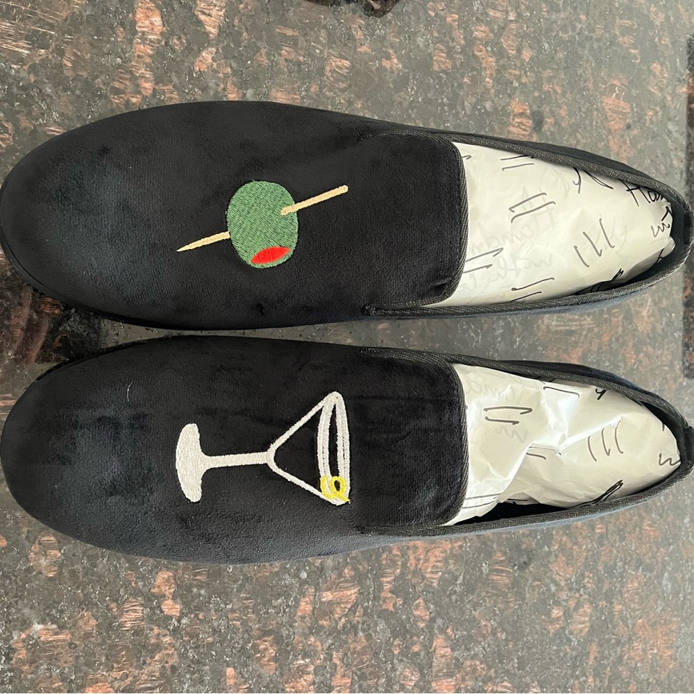 Black Velvet Loafers with Embroidered Cocktail Design